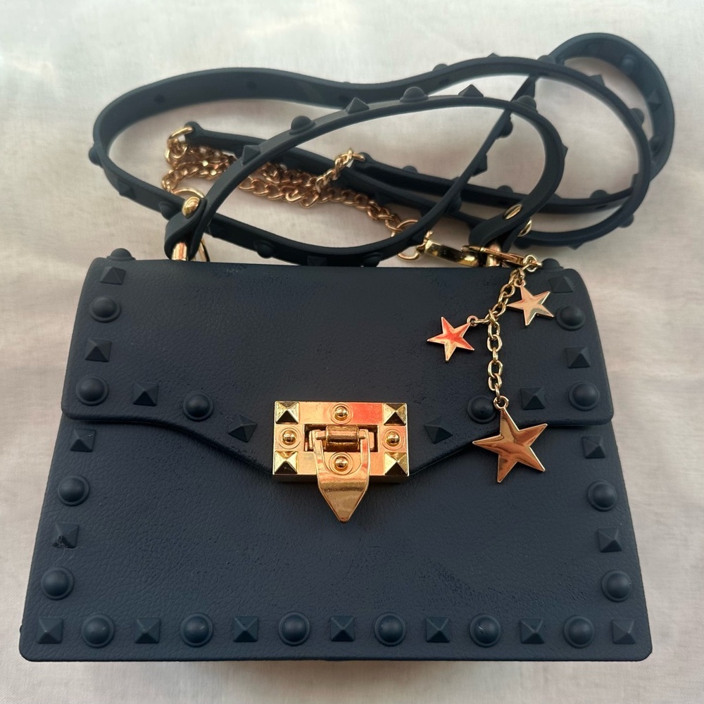 Elegant Navy Blue Studded Handbag - Picture 2 of 7